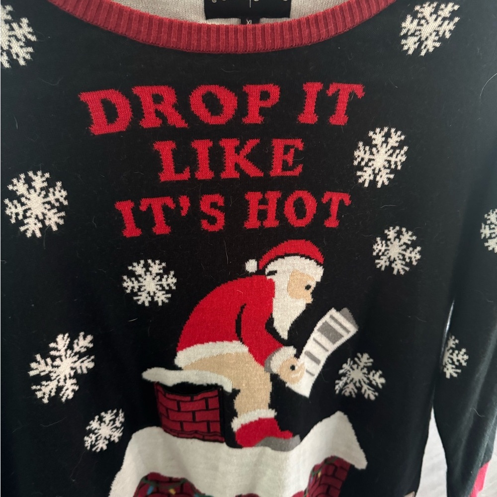 Tipsy Elves Ugly Christmas Sweater with Santa and Snowflakes